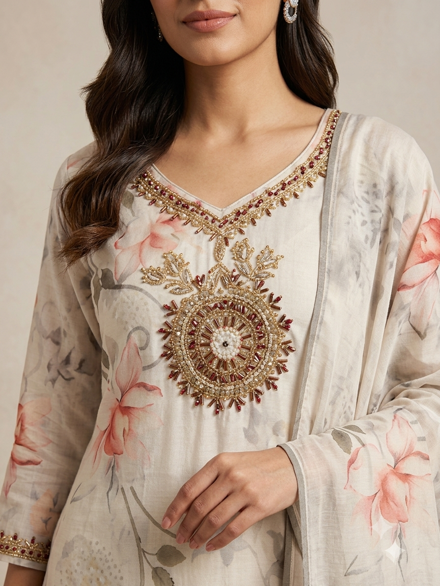 Women floral Elegance kurta with pant & Dupatta(Set of 3) - Image 2