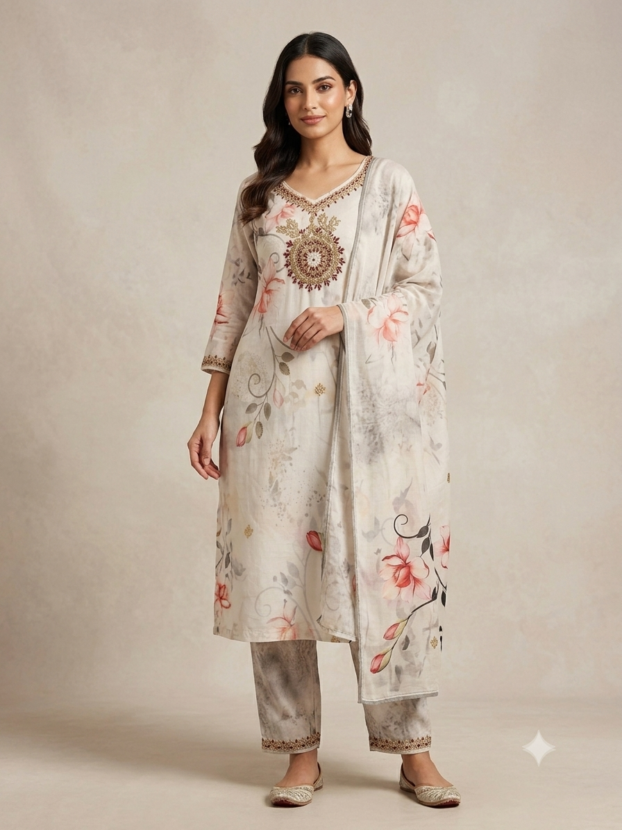 Women floral Elegance kurta with pant & Dupatta(Set of 3)