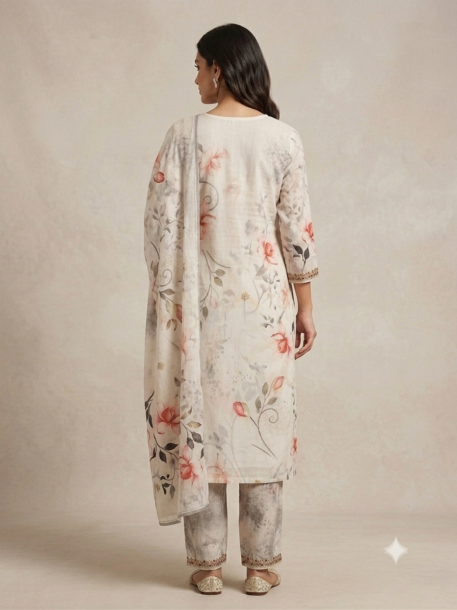 Women floral Elegance kurta with pant & Dupatta(Set of 3) - Image 3